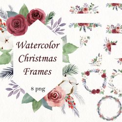 watercolor christmas frames, png.