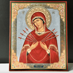 The Seven Arrows of the Mother of God | Lithography print on wood | Size: 8 3/4"x7 1/4"