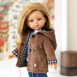 Brown jacket for Paola Reina doll, Minouche, Siblies, Corolle, Little Darling 13", doll parka, doll outerwear, doll coat