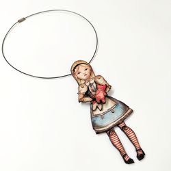 Vintage doll statement necklace puppet bib necklace wearable art