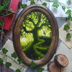 Oak tree oil painting, Deer art, Oval painting, Druid art, Fantasy creature