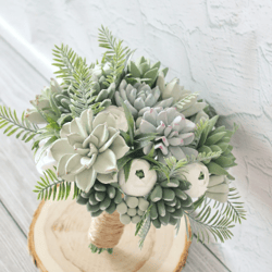 Boho Succulent Bouquet , White green wedding bouquet , fake succulents bouquet , Rustic bouquet with fern , Bridal bride