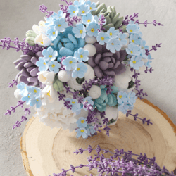 Wedding bouquet , Purple Mint Blue Bridal bouquet , Forget me not bouquet , Succulent bouquet , Lavender wedding bouquet