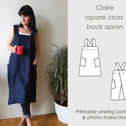Easy to sew/ Square Cross back Apron Sewing Pattern PDF/ Easy pattern/ Japanese pinafore Pattern PDF/ Sewing/ Digital Do