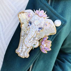 White elephant gifts, elephant jewelry brooch beaded