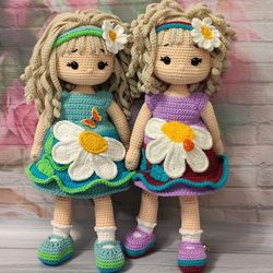 Crochet pattern doll in a daisy dress