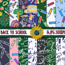 1st day of school digital paper set, back to school 14 seamless patterns for scrapbooking and crafting
