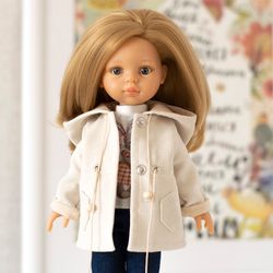 White jacket for Paola Reina doll, Minouche, Siblies, Corolle, Little Darling 13", doll parka, doll outerwear, doll coat