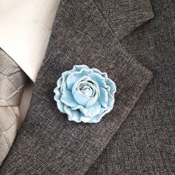 Blue rose men's lapel pin Leather boutonniere for him  for 3rd wedding anniversary gift, art 9