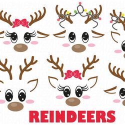 Reindeer Svg, Little Deer Face Svg, Christmas Lights on Antlers Svg, Digital download