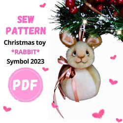 Christmas tree toy, Christmas Toy Pattern Sewing, Rabbit Toy, Rabbit on the Christmas Tree, Christmas Bunny,