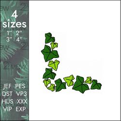 Hedera Embroidery design, ivy plant helix corner, 4 sizes