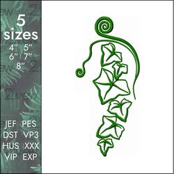 Hedera Embroidery design, ivy satin plant helix, 5 sizes