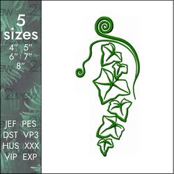 hedera embroidery design, ivy satin plant helix, 5 sizes
