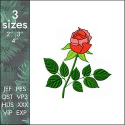 Rose Embroidery design, red flower Valentines day , 3 sizes