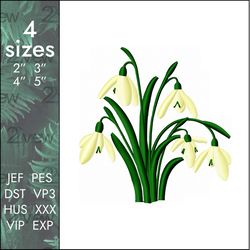 Snowdrop Embroidery Design, spring white flower, 4 sizes