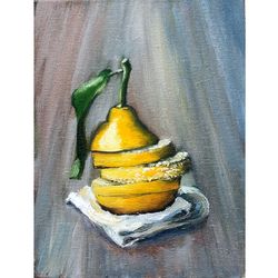 Lemon Painting, Original Art, Fruit Painting, Food Artwork, Kitchen Small Painting, 6 by 8 in