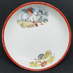 Vintage Propaganda Agitation Porcelain Candy Bowl REAPER USSR 1920s