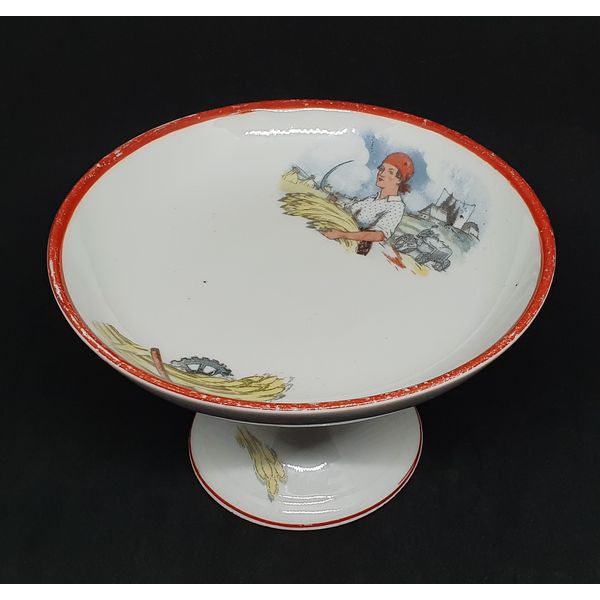 2 Vintage propaganda porcelain Candy Bowl REAPER from tea set USSR 1920s.jpg