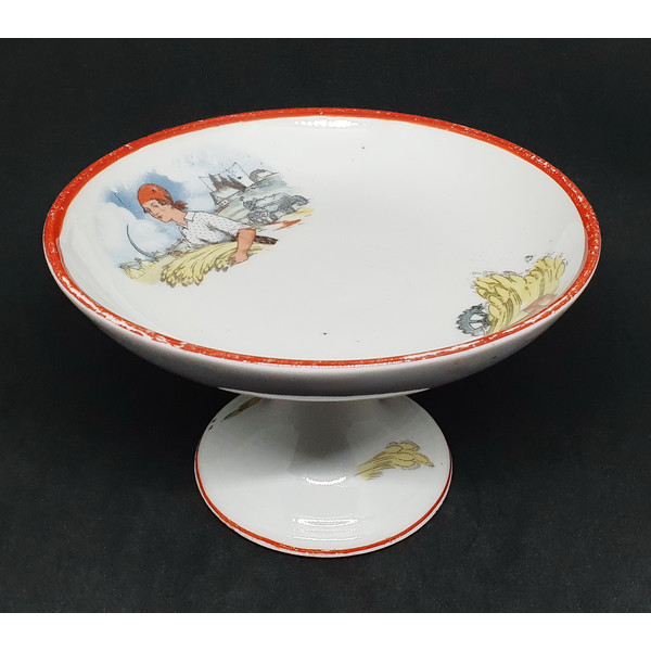 3 Vintage propaganda porcelain Candy Bowl REAPER from tea set USSR 1920s.jpg