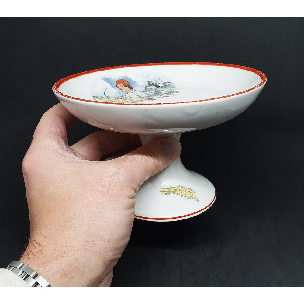 6 Vintage propaganda porcelain Candy Bowl REAPER from tea set USSR 1920s.jpg
