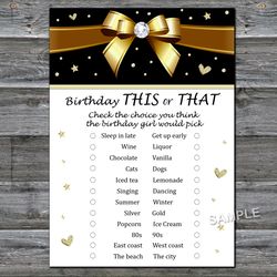 Golden bow Birthday This or that game,Adult Birthday party game-fun games for her-Instant download