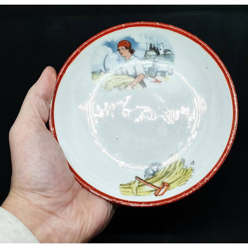 8 Vintage propaganda porcelain Candy Bowl REAPER from tea set USSR 1920s.jpg