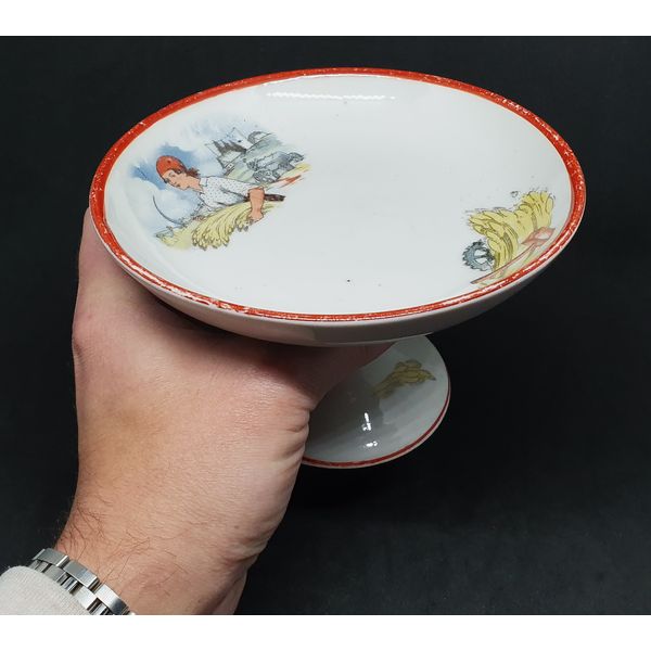 9 Vintage propaganda porcelain Candy Bowl REAPER from tea set USSR 1920s.jpg