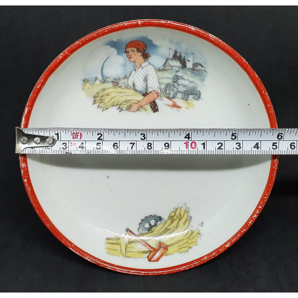 12 Vintage propaganda porcelain Candy Bowl REAPER from tea set USSR 1920s.jpg