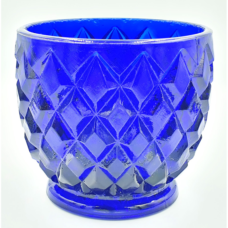 2 Vintage Pressed Cobalt glass Sugar bowl PINEAPPLE Pre 1917.jpg