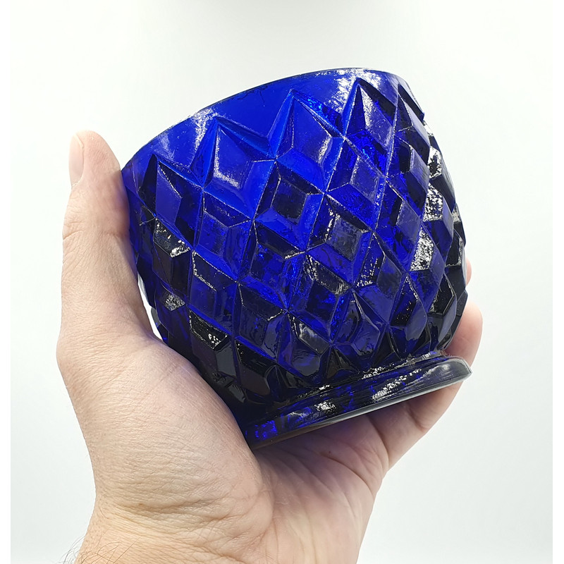 3 Vintage Pressed Cobalt glass Sugar bowl PINEAPPLE Pre 1917.jpg