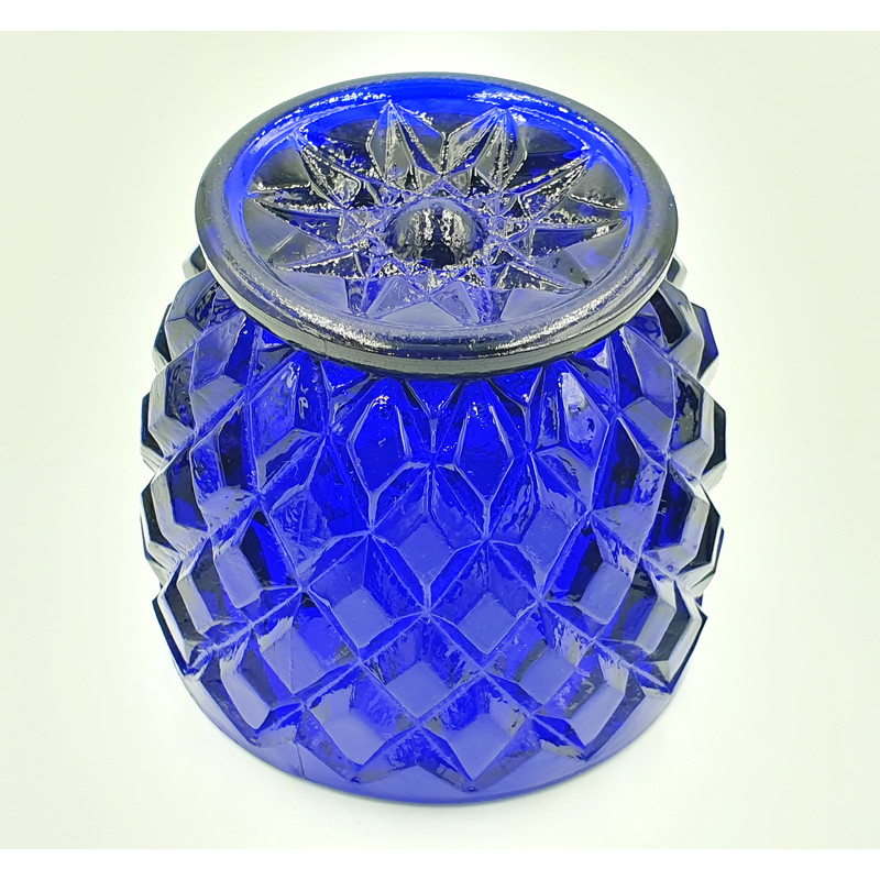 6 Vintage Pressed Cobalt glass Sugar bowl PINEAPPLE Pre 1917.jpg