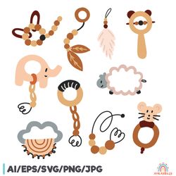 Baby wooden toy rattle clipart