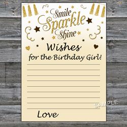 Sparkle and shine Wishes for the birthday girl,Adult Birthday party game-fun games for her-Instant download