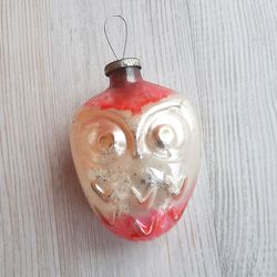 Soviet thick glass Christmas Tree ornament Owl - Old Russian New Year decor toy vintage