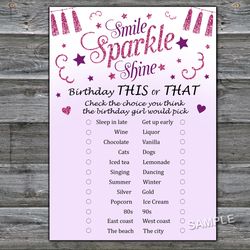 Pink glitter Birthday This or that game,Adult Birthday party game-fun games for her-Instant download