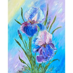 Iris painting impasto oil painting flowers original art garden bouquet floral artwork wall art 20x16 canvas