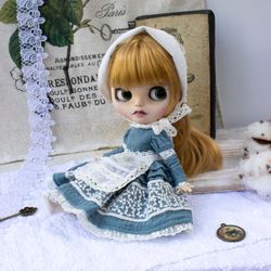 Blue boho dress for Blythe, Victorian style, Alice in wonderland outfit