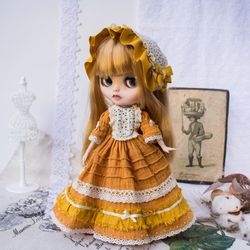 Mustard clothes set for Blythe, boho clothes set for doll, shabby shic clothes set