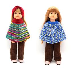 Crochet Pattern for 18 inch dolls. Pattern for 2 Ponchos, Pants and Headbands for dolls like Gotz Hannah, Magic Attic.