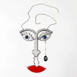 avant-garde geometrical Statement necklace silver Bib necklace wearable art contemporary jewelry