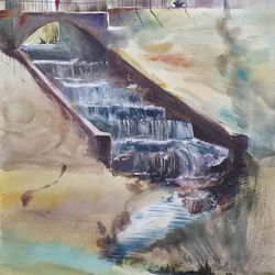 "waterfall" original watercolor painting wall decor