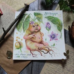 Mandrake Fantasy watercolor painting, ORIGINAL watercolor