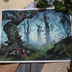 Original fantasy watercolor painting, Crom Cruach art, Fantasy creature