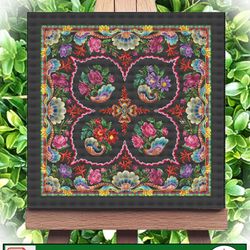 scheme for embroidery flowers - Vintage Cross Stitch Scheme Carpet with flowers
