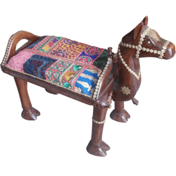 BHAWANI ART COLLECTION WOODEN CAMEL STOOL WITH CUSHIONS