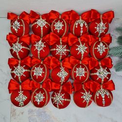 Christmas rhinestones ornaments, Handmade balls, Xmas decorations, Tree decor set, lilac baubles
