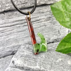 Viking ax pendant made of red jasper and green jade, protective amulet, jewelry for him.