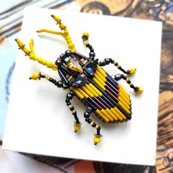 Beaded insect brooch, insect pin, bug brooch, bug, bug pin, yellow brooch, bug brooch, insects, madam toto, gift for her