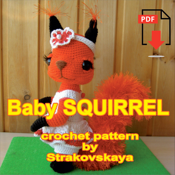 Crocheted Squirrel in clothes stands